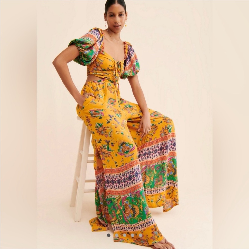 RARE COLOR Free People Bali Citrus Skies Jumpsuit